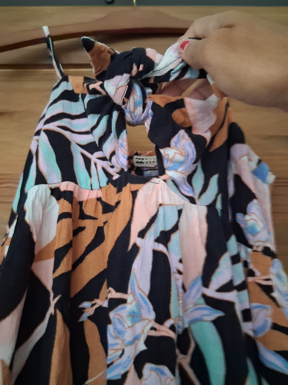 Billabong Black Floral Maxi Dress with Peach and Mint Accents - Picture 6 of 10
